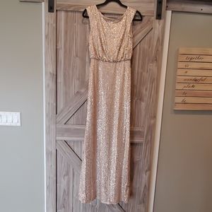 Gold sequin blouson sheath bridesmaids dress